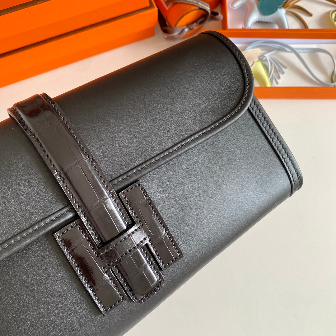 HM Jige Elan 29 Clutch In Black Calfskin With Lizard Skin(25 days of production)