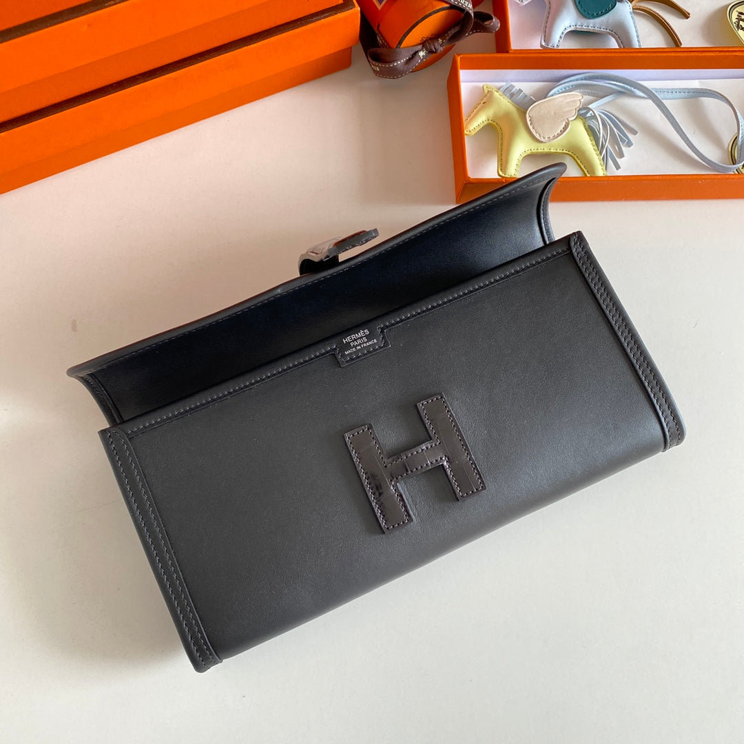 HM Jige Elan 29 Clutch In Black Calfskin With Lizard Skin(25 days of production)