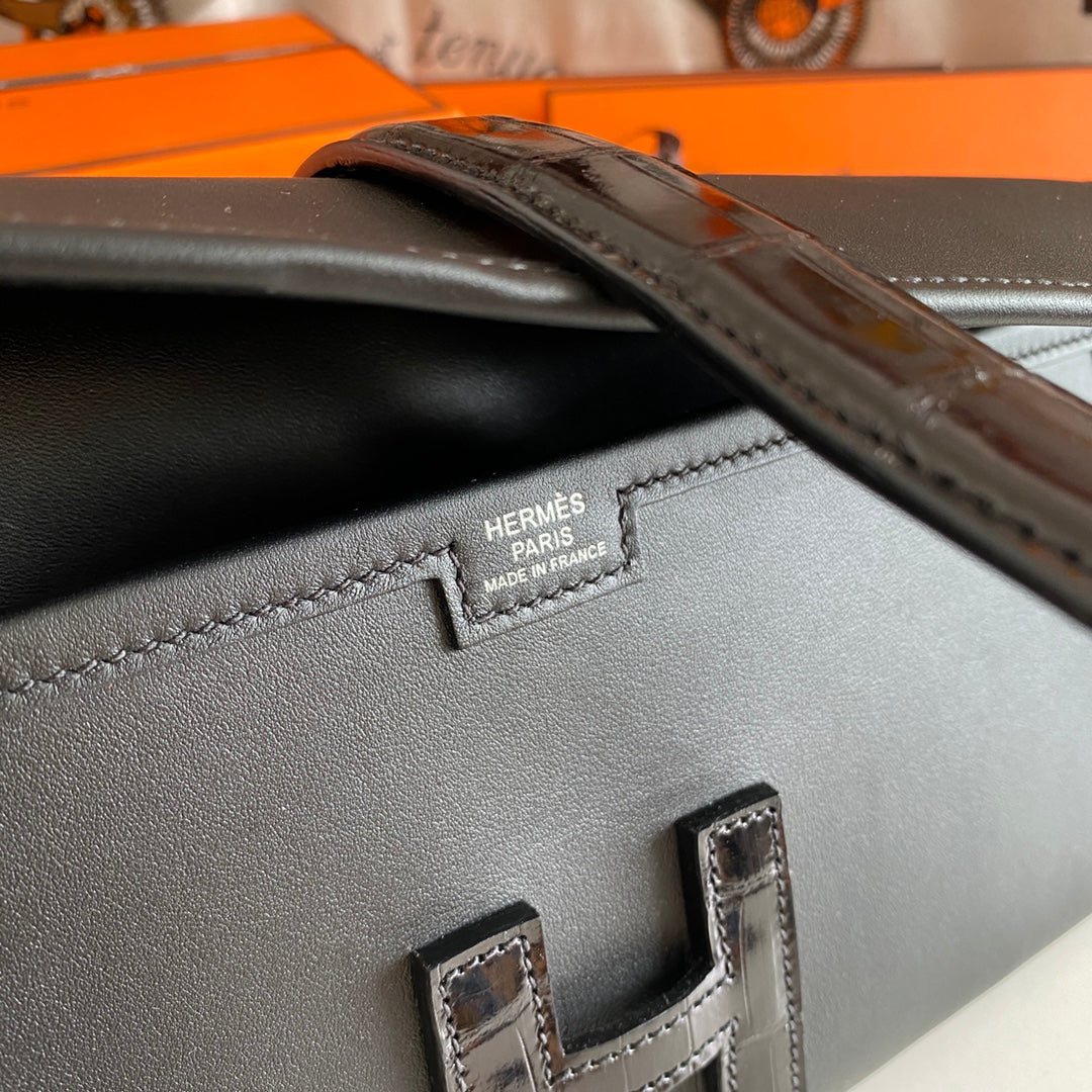 HM Jige Elan 29 Clutch In Black Calfskin With Lizard Skin(25 days of production)