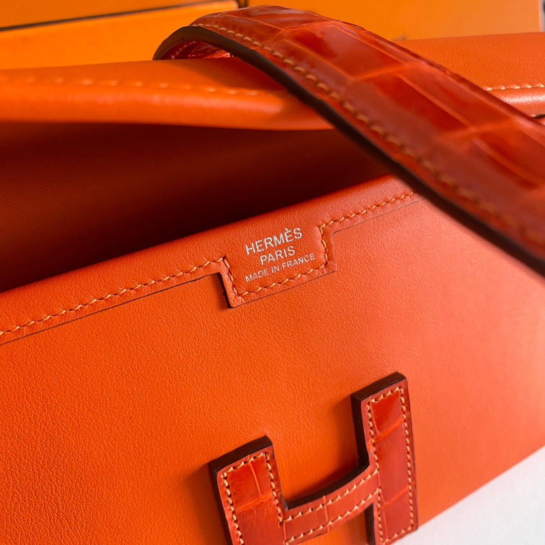 HM Jige Elan 29 Clutch In Bright Orange Calfskin With Lizard Skin(25 days of production)