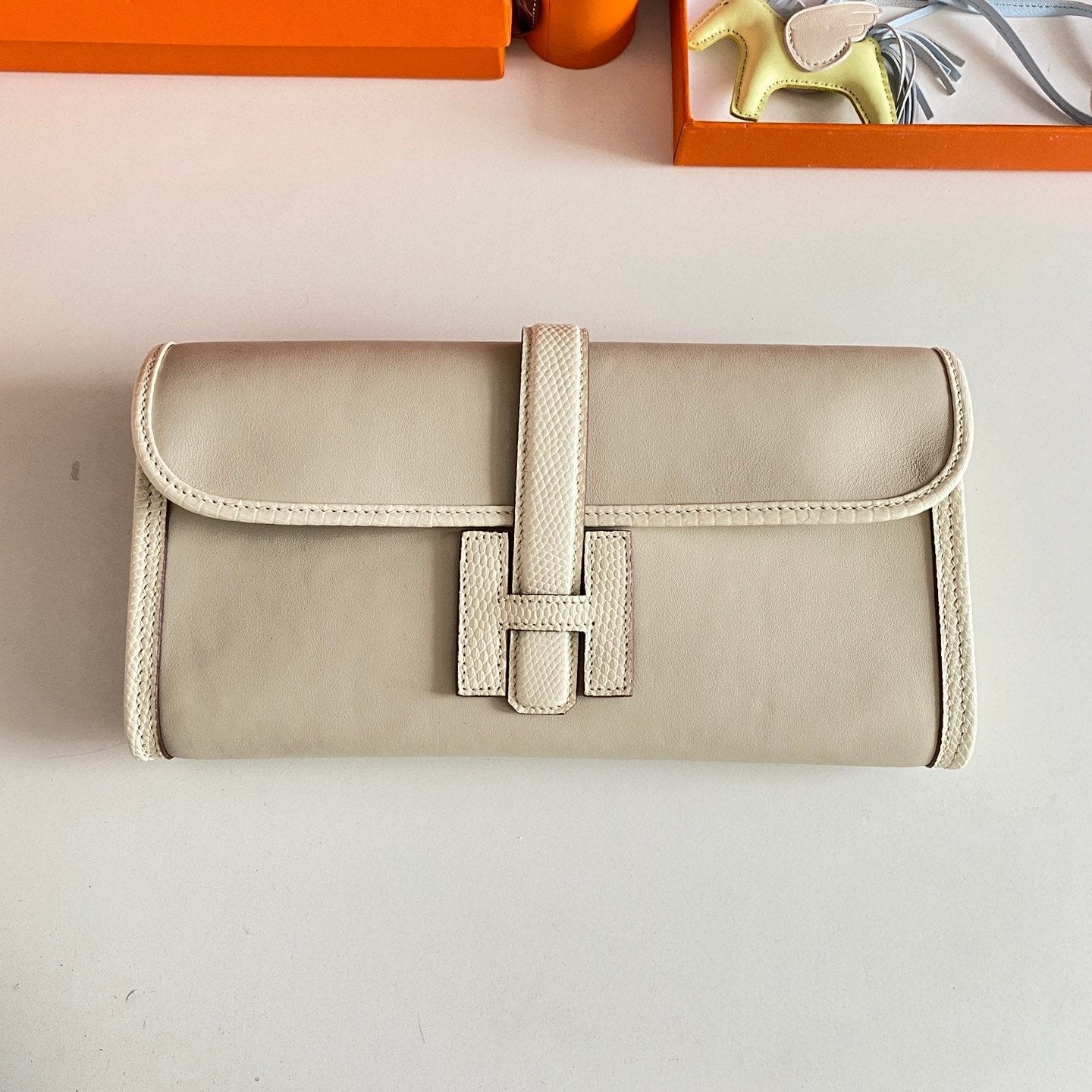 HM Jige Elan 29 Clutch In Bisque Beige Calfskin With Lizard Skin (25 days of production)