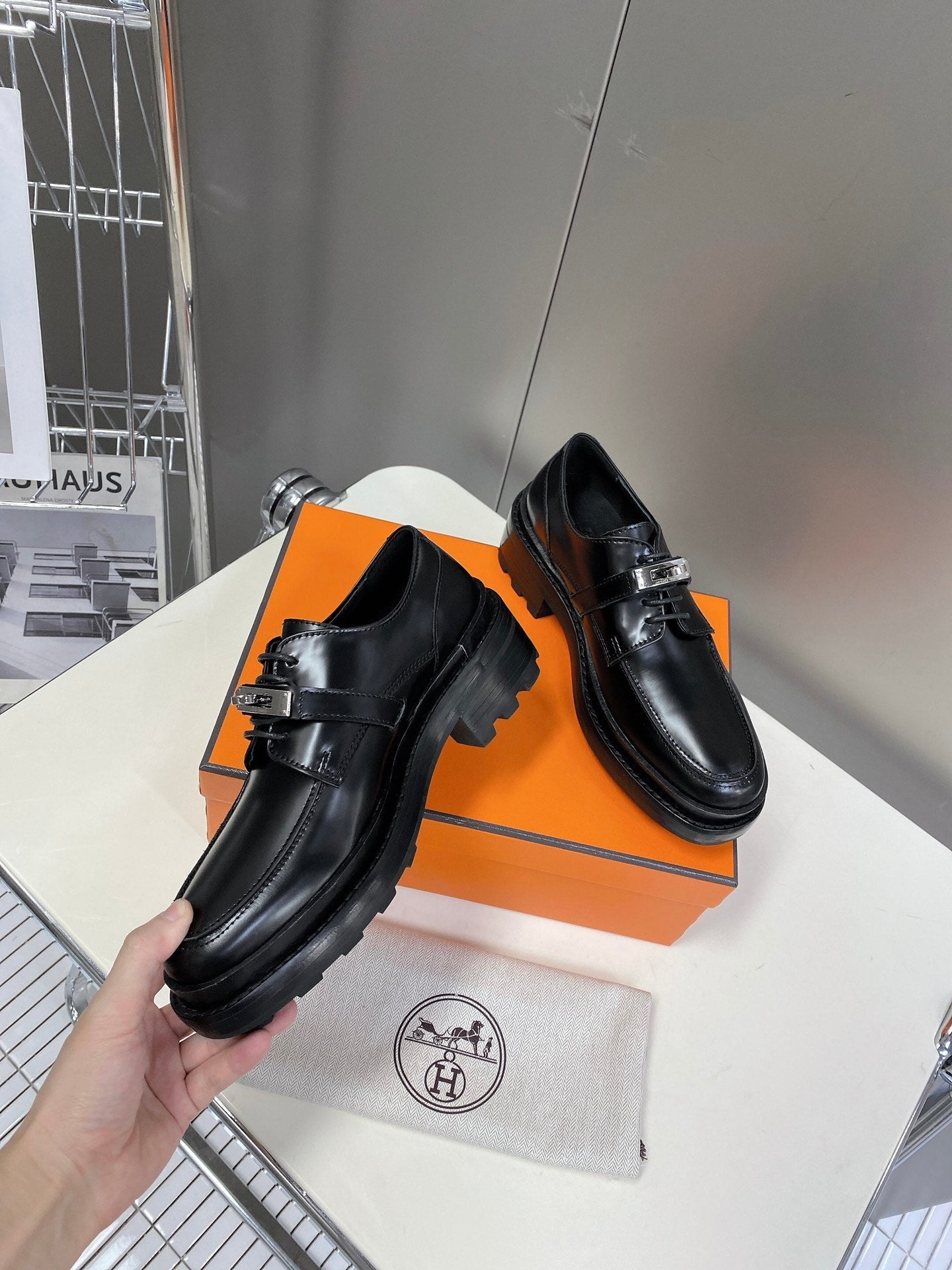 HM 26s Loafer In Black Lambskin With Silver Hardware