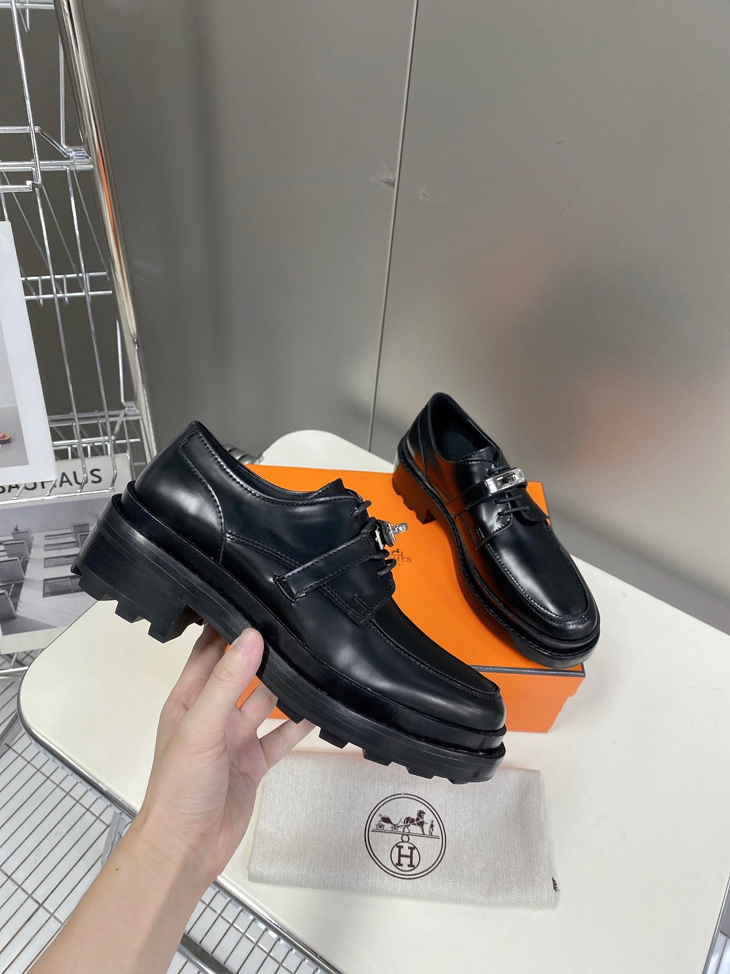 HM 26s Loafer In Black Lambskin With Silver Hardware
