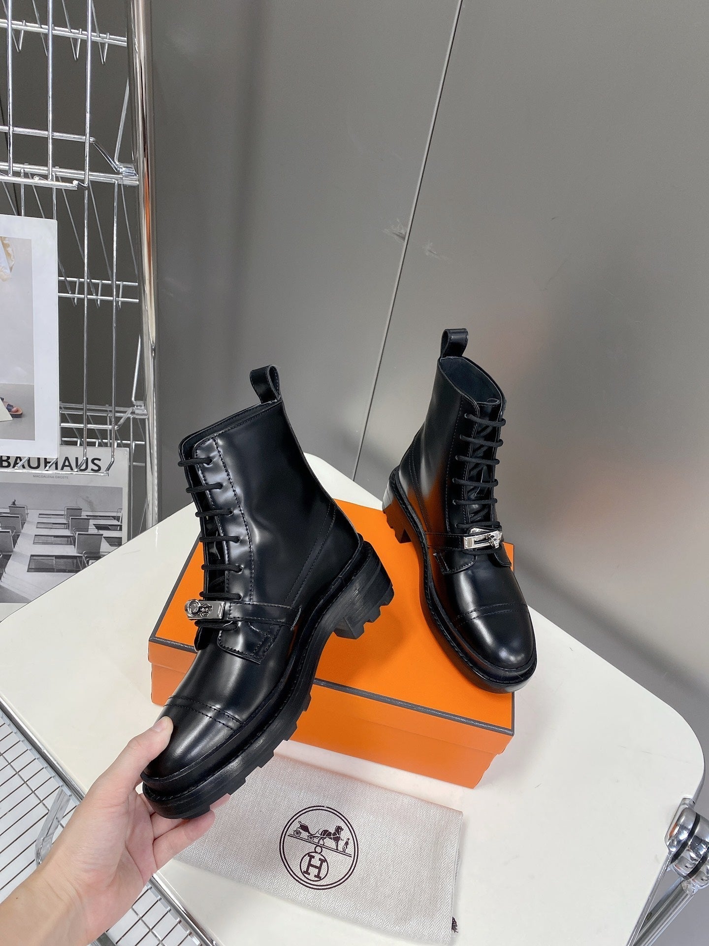 HM 26s Funk Ankle Boot In Black Lambskin With Silver Hardware