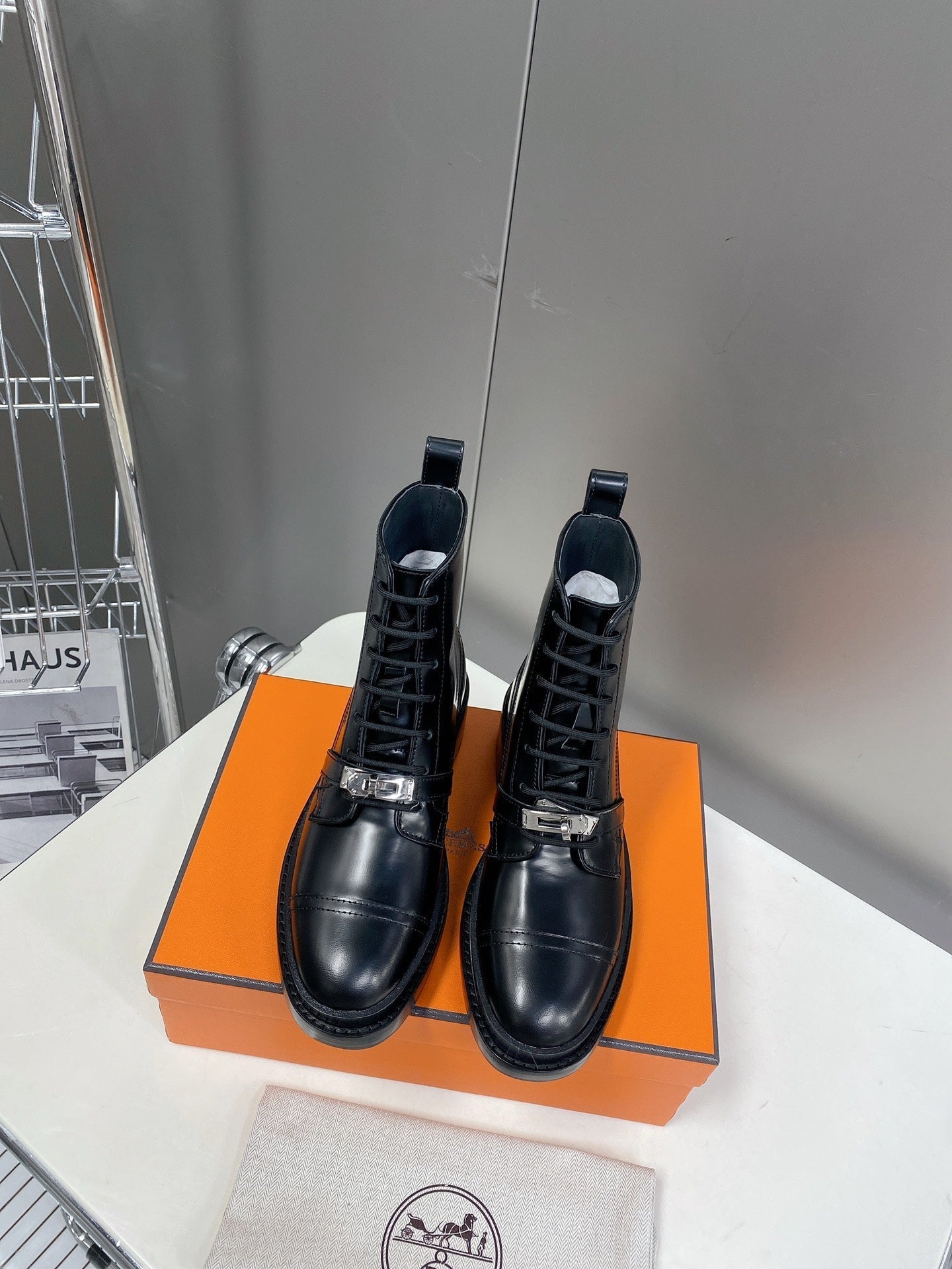 HM 26s Funk Ankle Boot In Black Lambskin With Silver Hardware