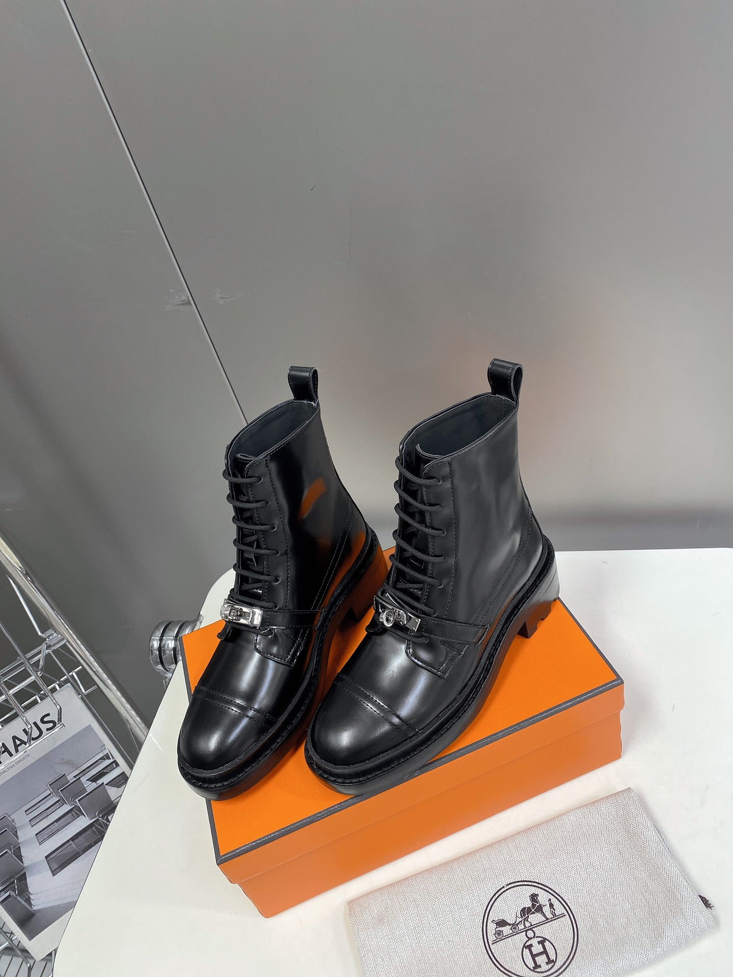 HM 26s Funk Ankle Boot In Black Lambskin With Silver Hardware