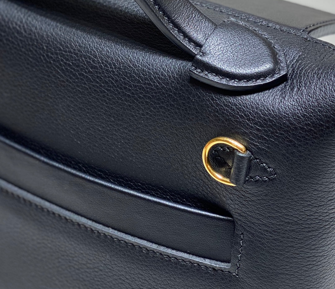 HM Mini 24 Sur 24 Bag 21cm Black Swift Cowhide Gold Hardware 250257