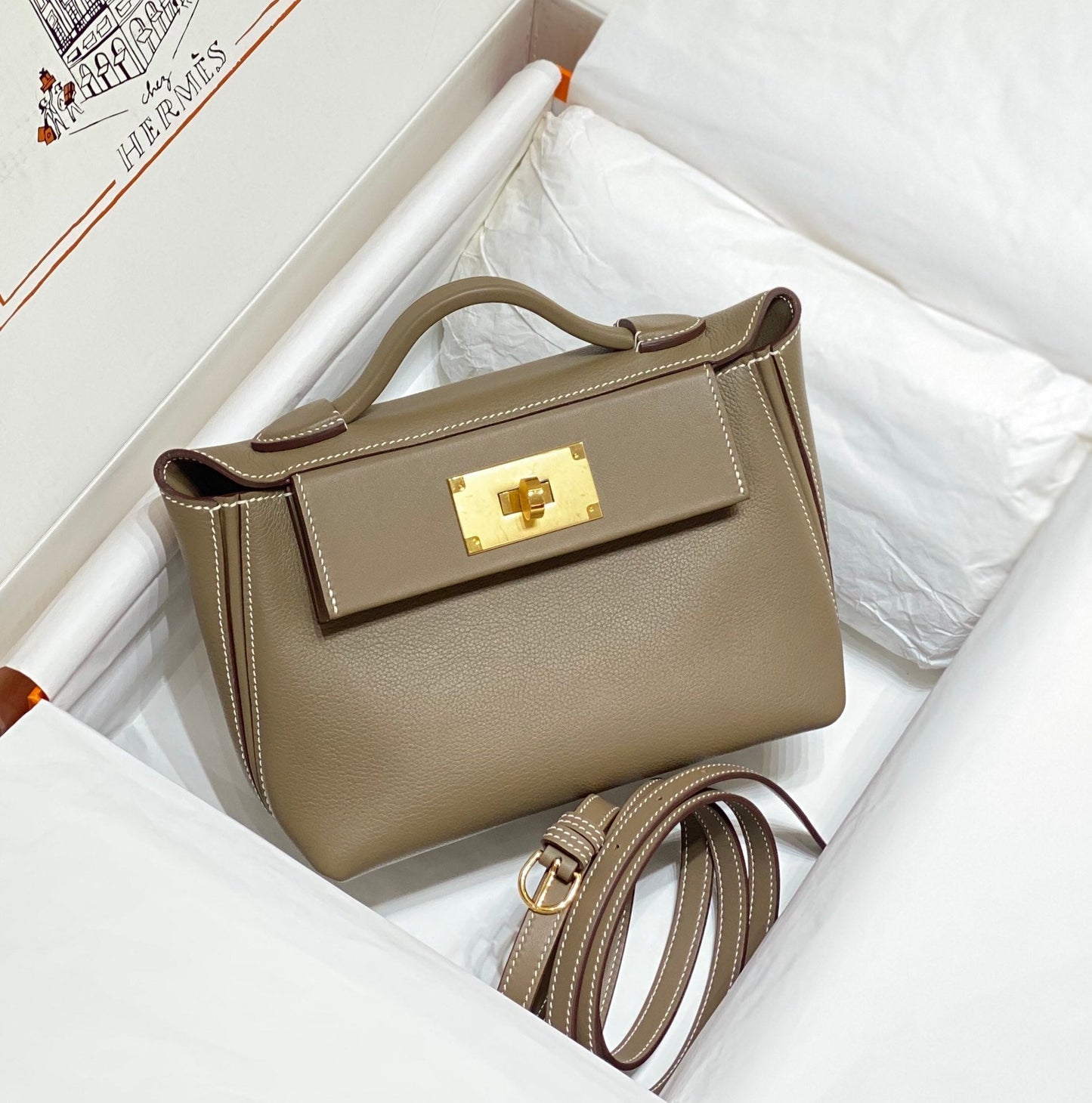 HM Mini 24 Sur 24 Bag 21cm Light Brown Swift Cowhide Gold Hardware 250250