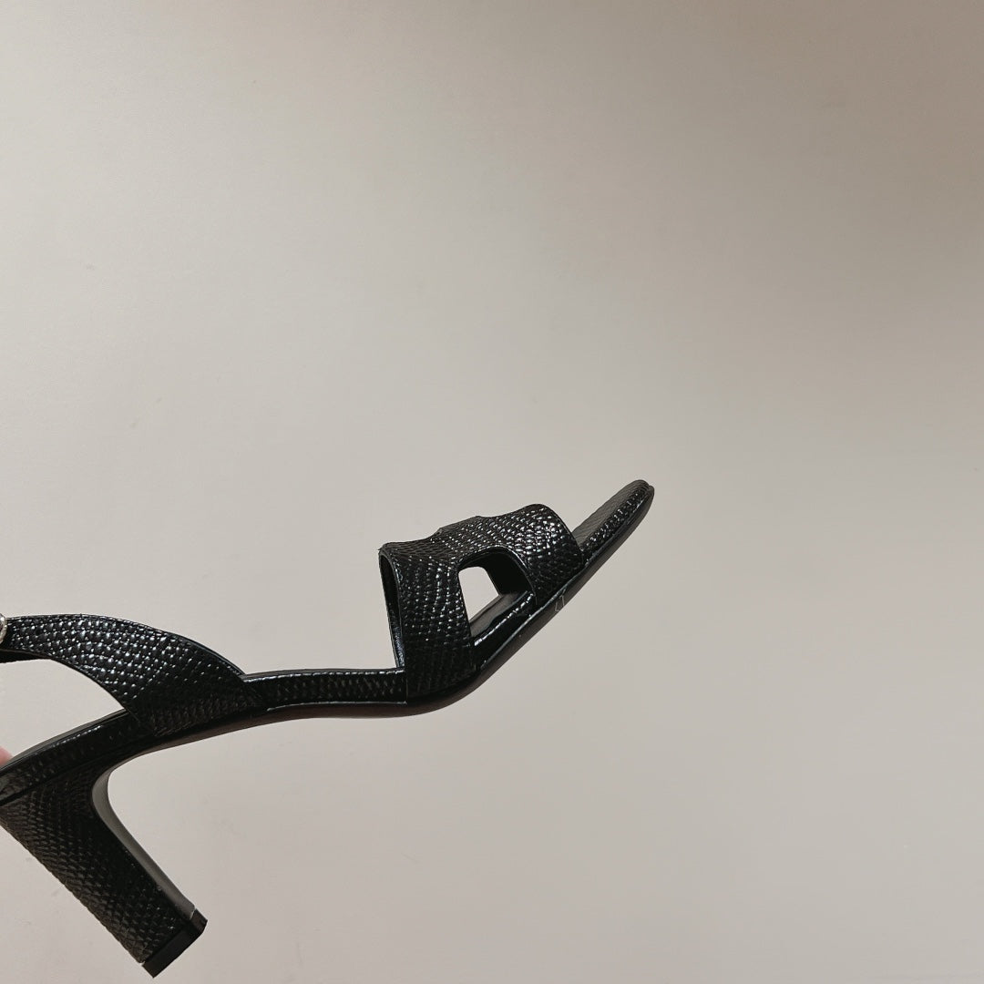 HM Holy 75 Sandal In Black Grained Calfskin