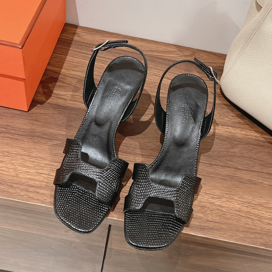 HM Holy 75 Sandal In Black Grained Calfskin