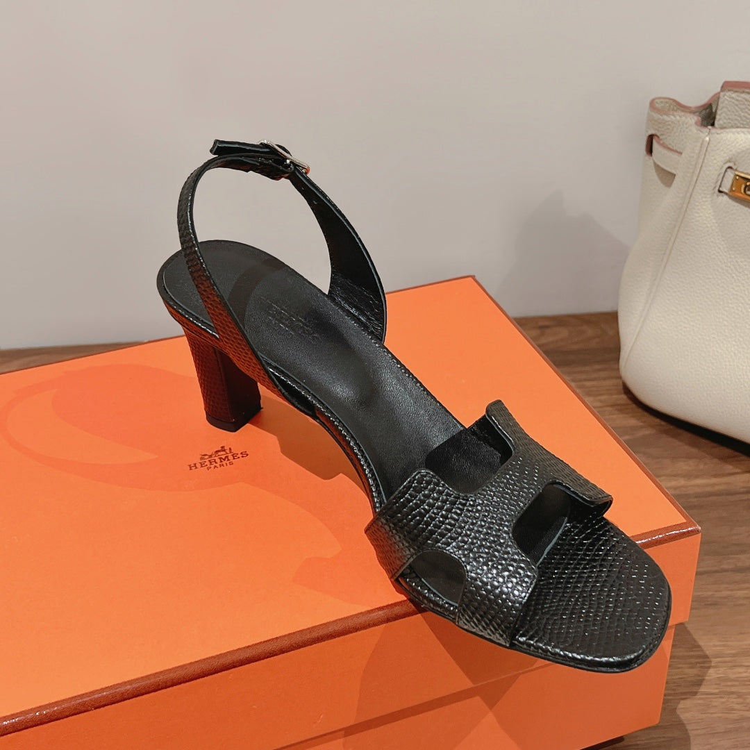 HM Holy 75 Sandal In Black Grained Calfskin