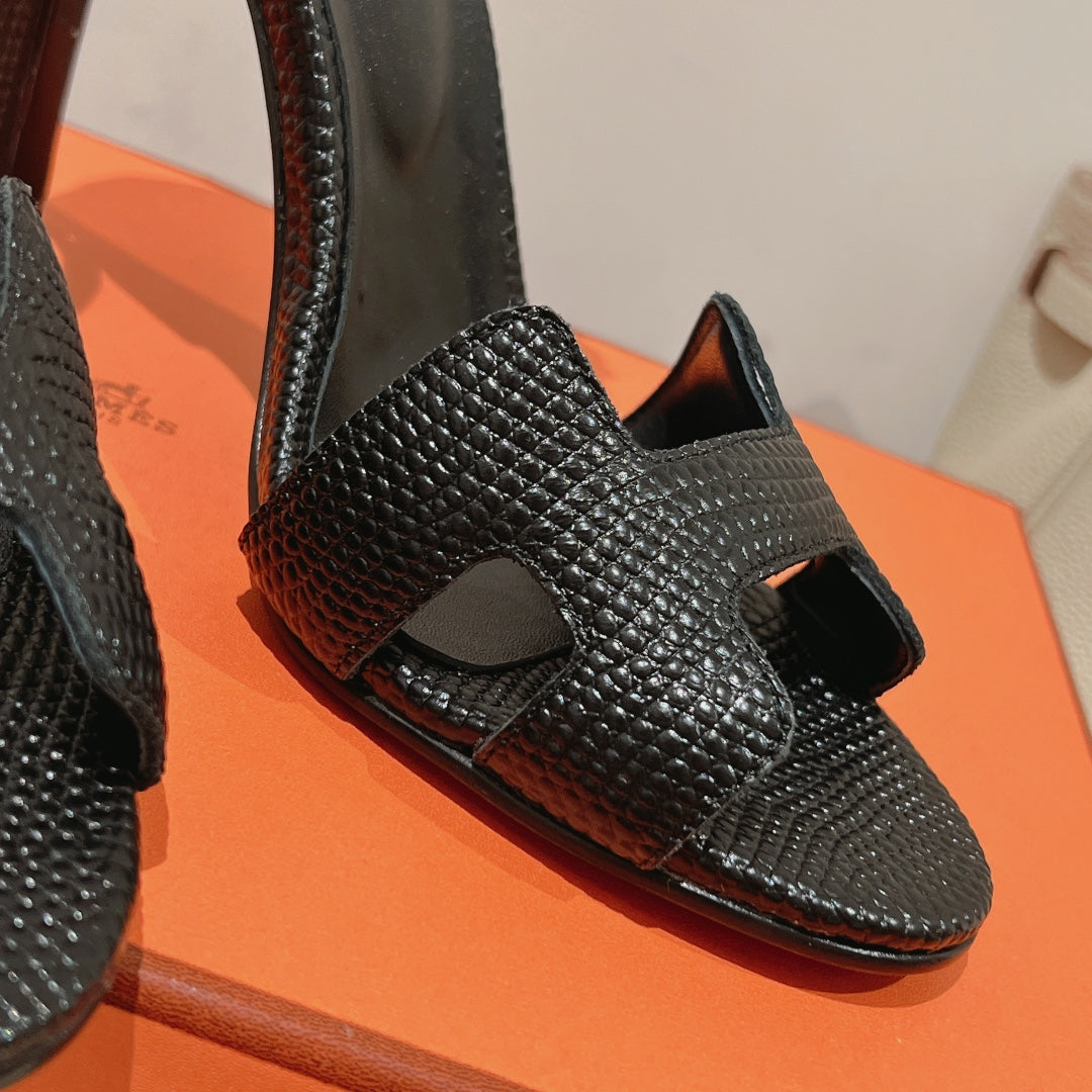 HM Premiere 115 Sandal In Black Grained Calfskin