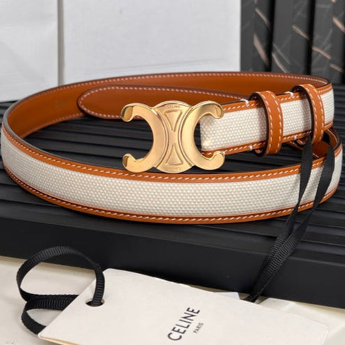 CEL 25mm Triomphe Belt in Taurillon Brown White Canvas 176292