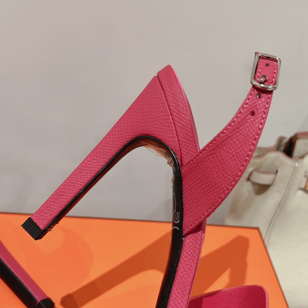 HM Holy 105 Sandal In Bright Pink Grained Calfskin