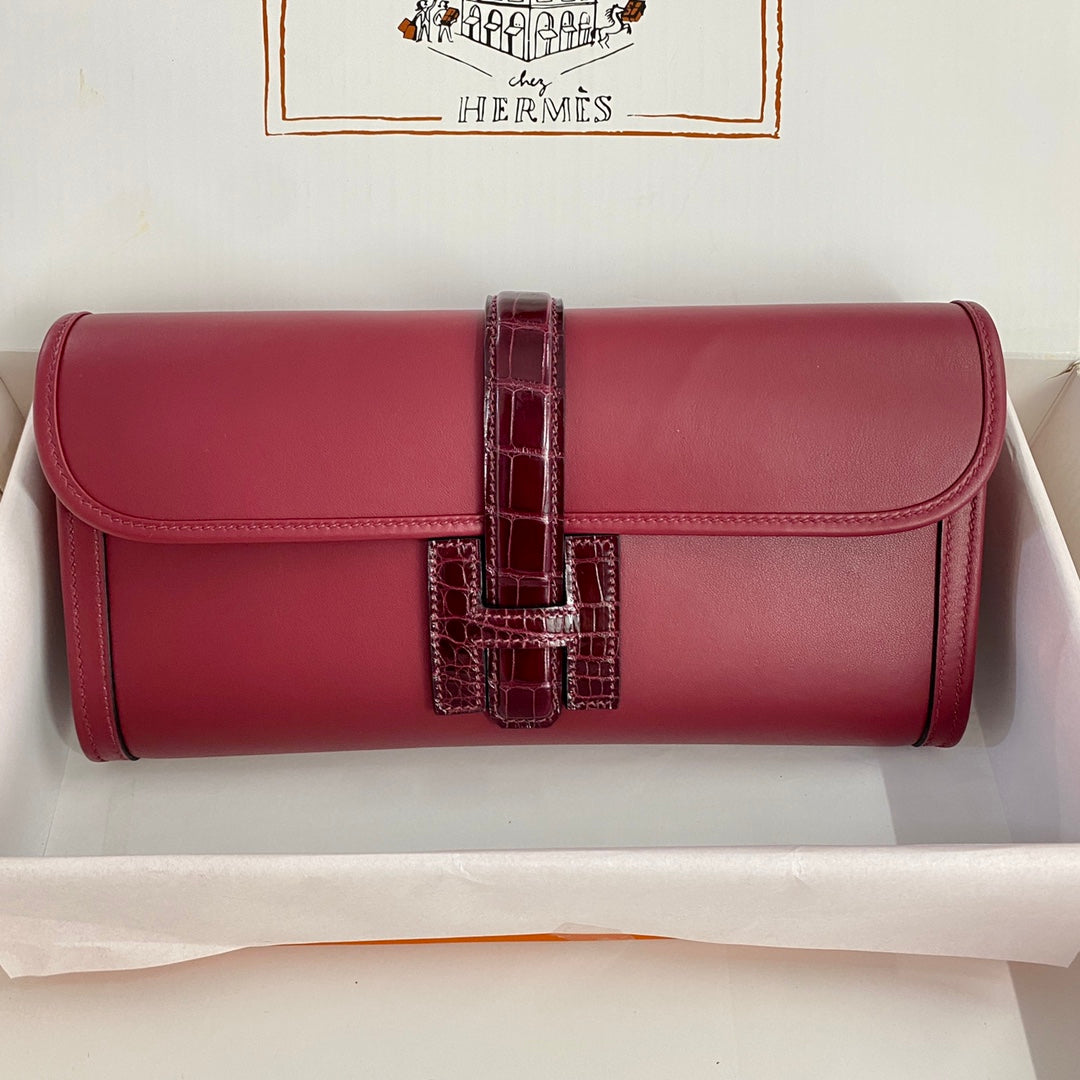 HM Jige Elan 29 Clutch In Cherry Red Calfskin With Wine Red Lizard Skin (25 days of production)