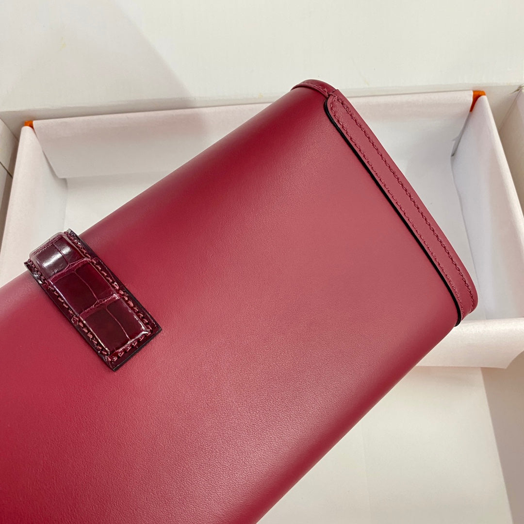 HM Jige Elan 29 Clutch In Cherry Red Calfskin With Wine Red Lizard Skin (25 days of production)