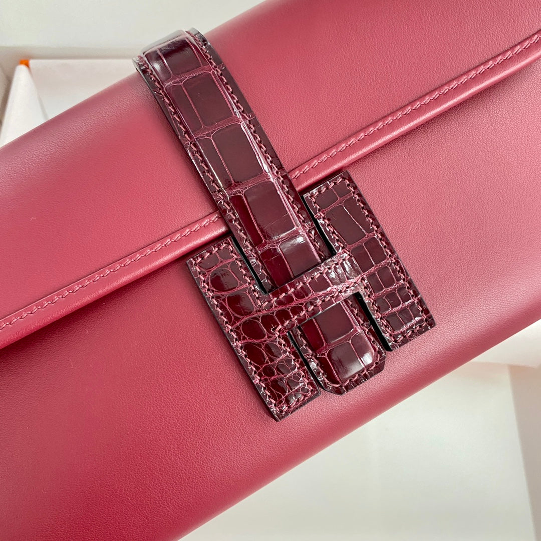 HM Jige Elan 29 Clutch In Cherry Red Calfskin With Wine Red Lizard Skin (25 days of production)