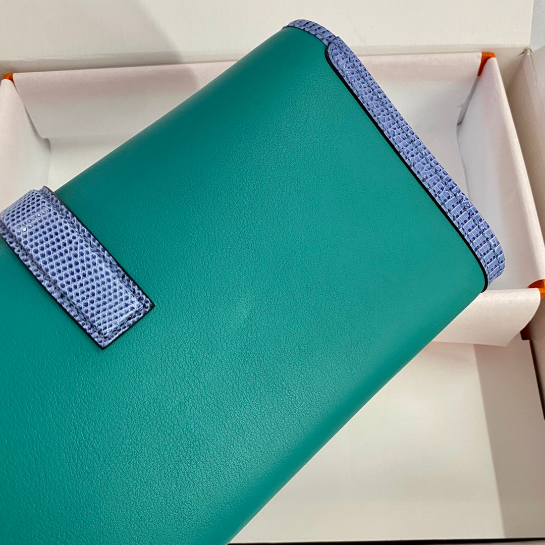 HM Jige Elan 29 Clutch In Teal Green Calfskin With Royal Blue Lizard Skin (25 days of production)