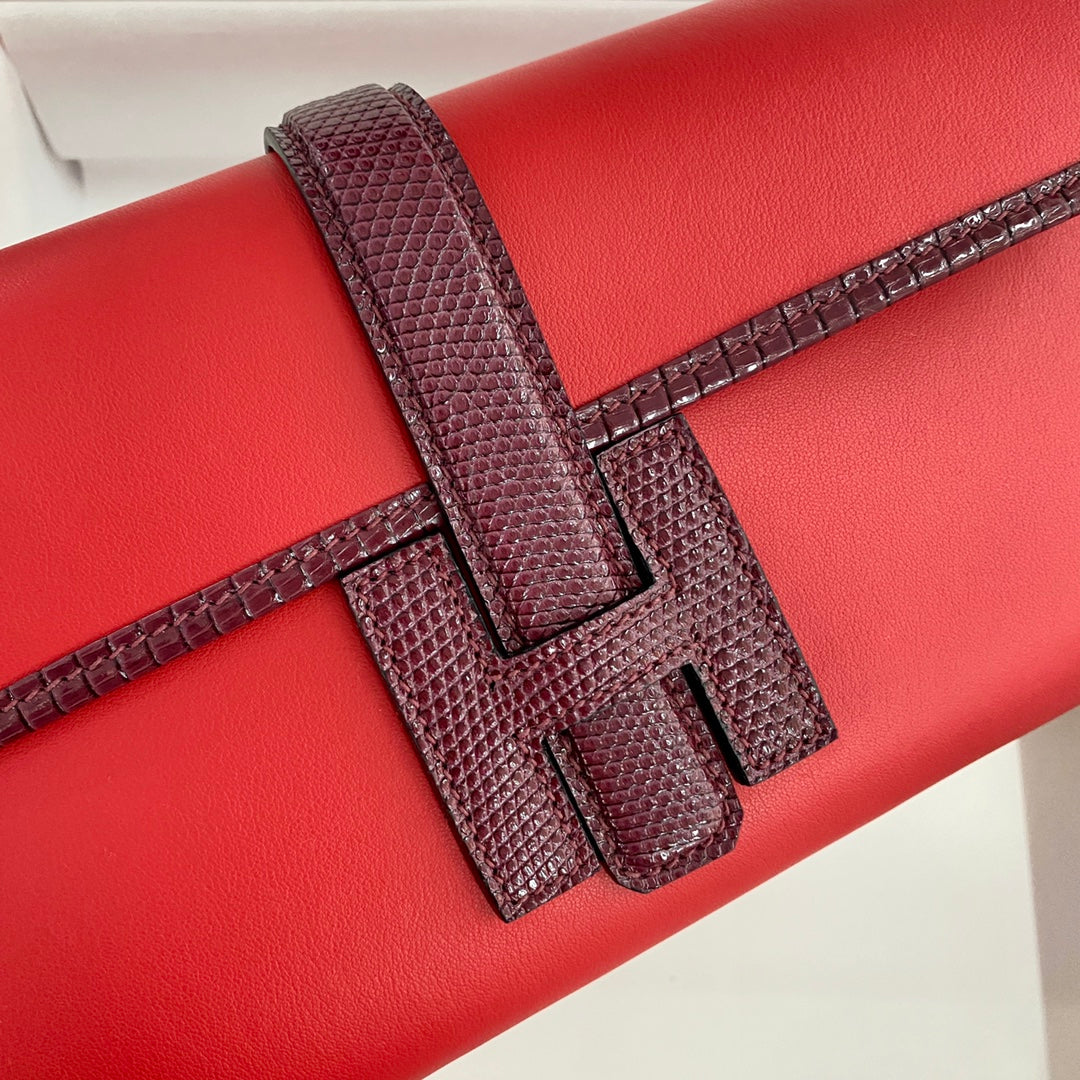 HM Jige Elan 29 Clutch In Candy Red Calfskin With Wine Red Lizard Skin (25 days of production)