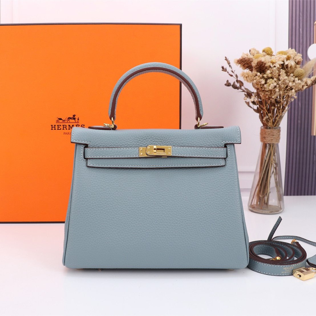 HM KELLY BAG 25 TEMPERED GRAY TOGO GOLD HARDWARE