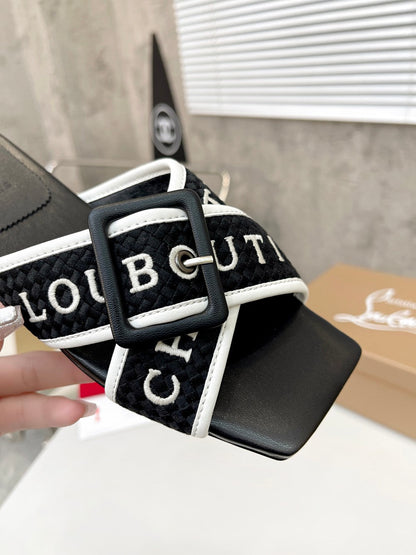Christian Louboutin 2026 Crossimule Flat Slides Canvas Leather 780389