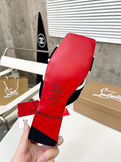 Christian Louboutin 2026 Crossimule Flat Slides Canvas Leather 780389