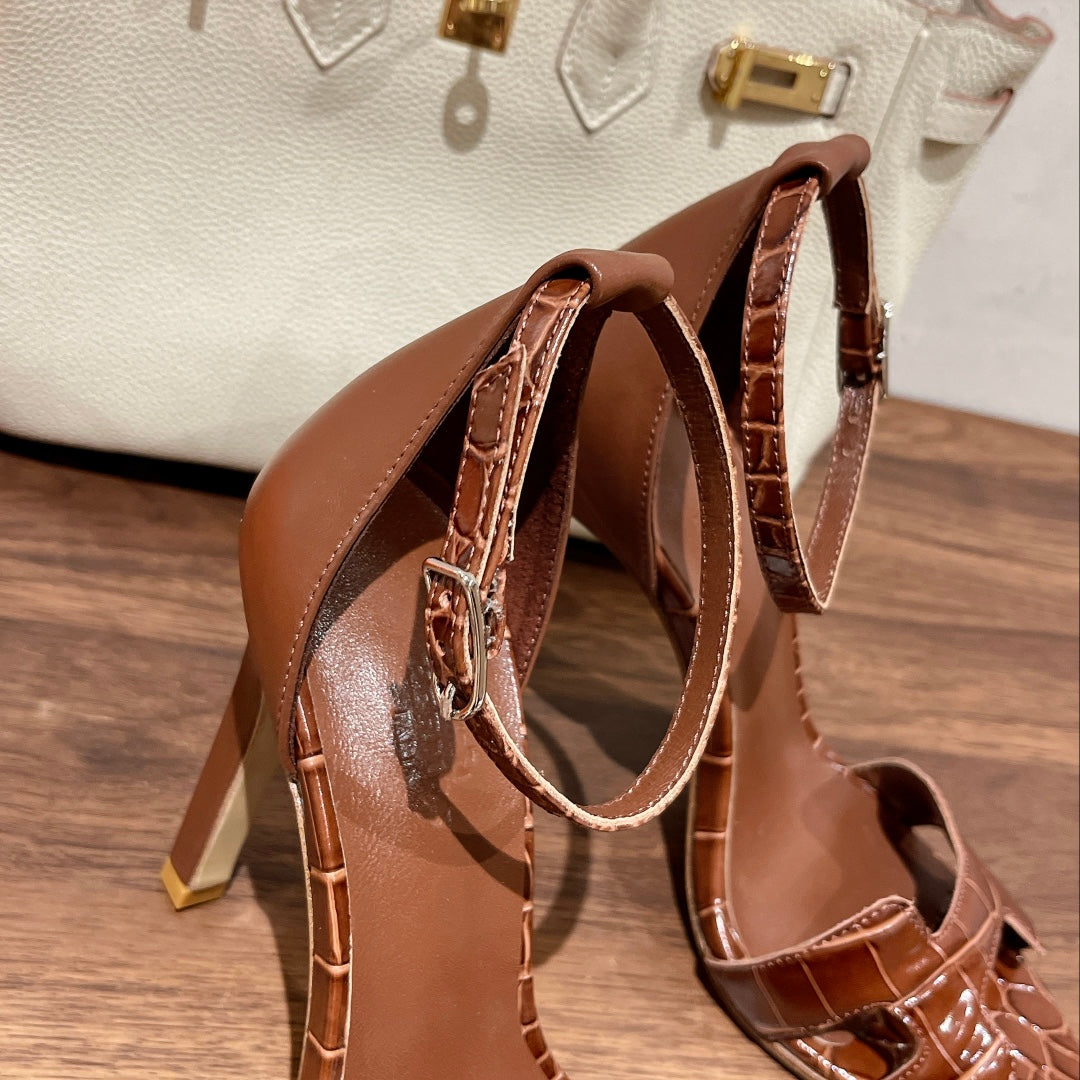 HM Premiere 115 Sandal In Bronze Brown Crocodile Leather