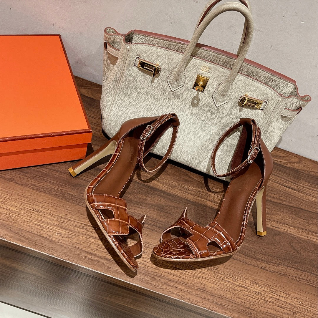HM Premiere 115 Sandal In Bronze Brown Crocodile Leather