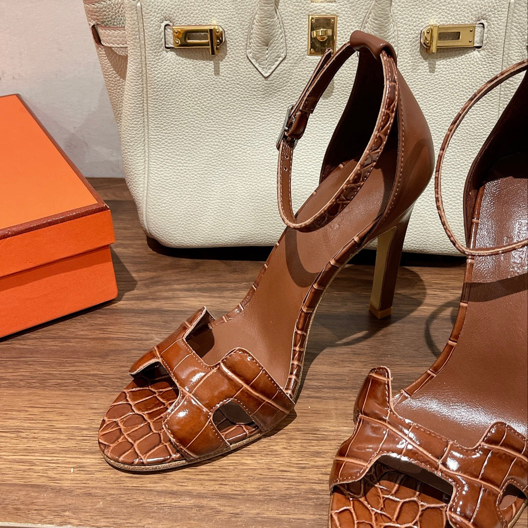 HM Premiere 115 Sandal In Bronze Brown Crocodile Leather