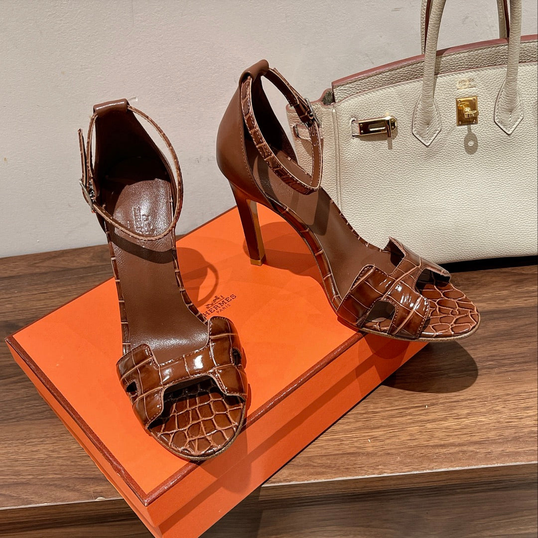 HM Premiere 115 Sandal In Bronze Brown Crocodile Leather