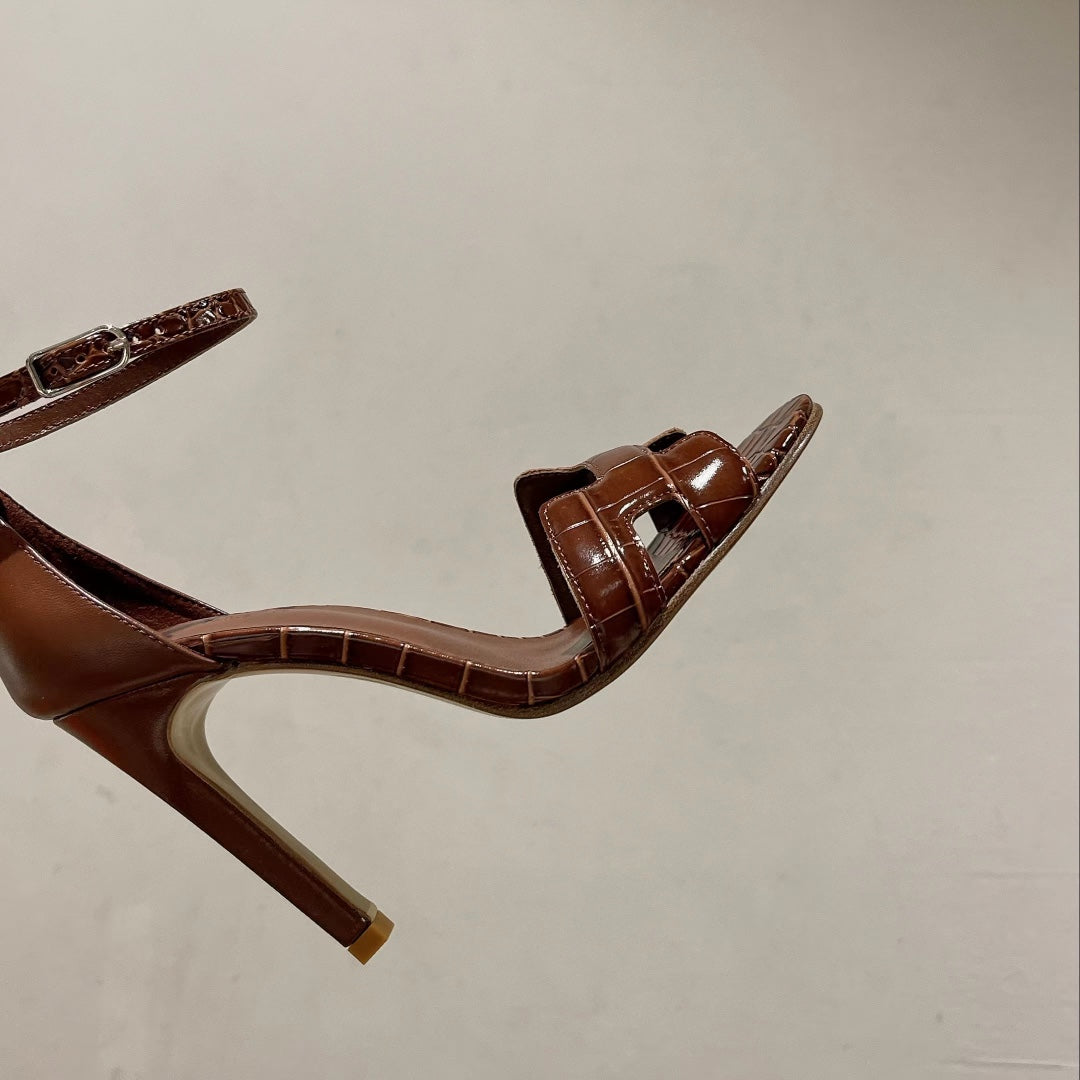 HM Premiere 115 Sandal In Bronze Brown Crocodile Leather