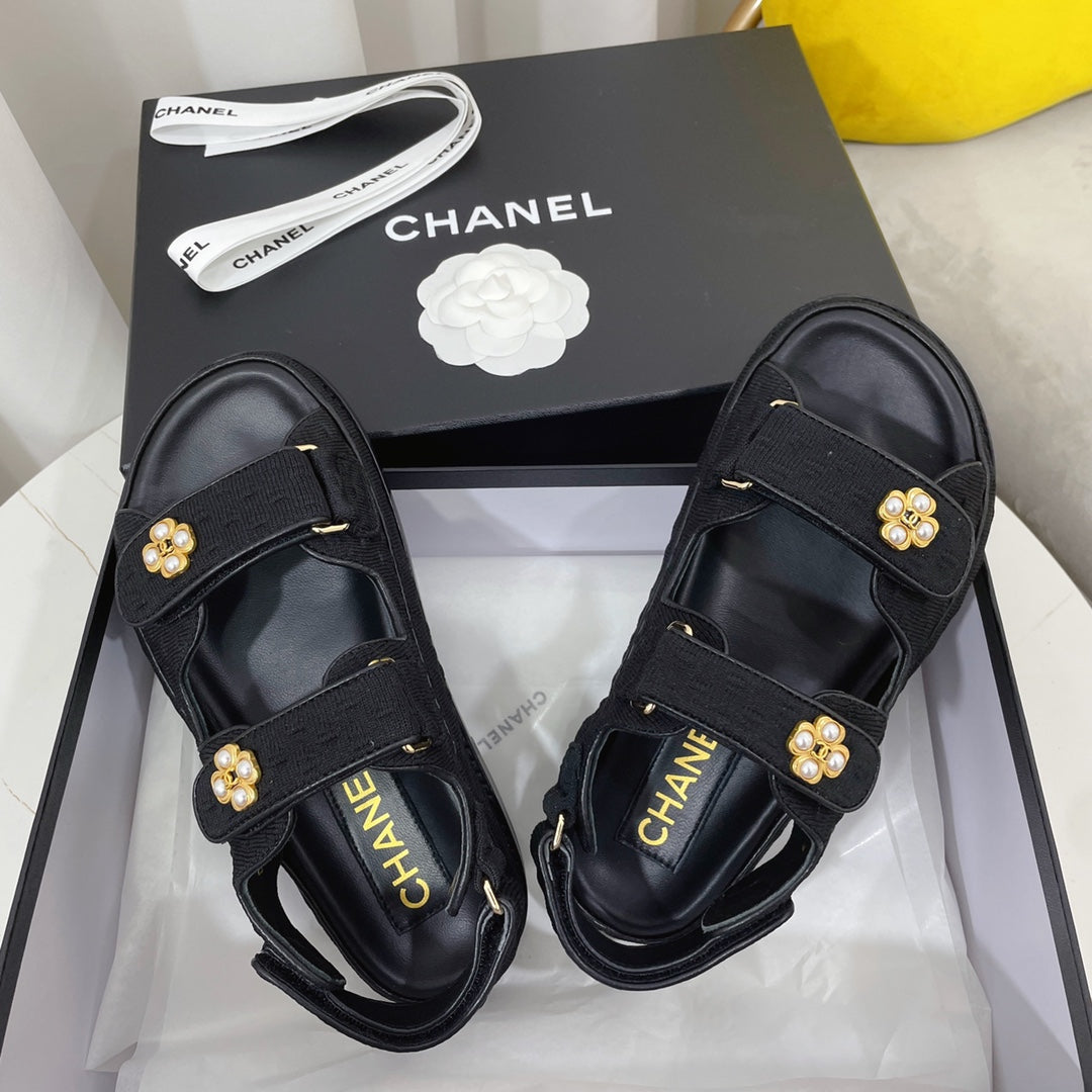 Chanel 26s Sandals Black Textured Fabric