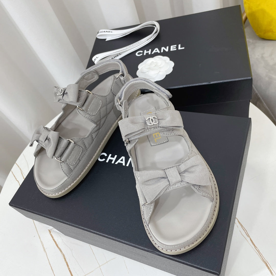 CC 26s Sandals In Grey Fabric Bow Embellishment