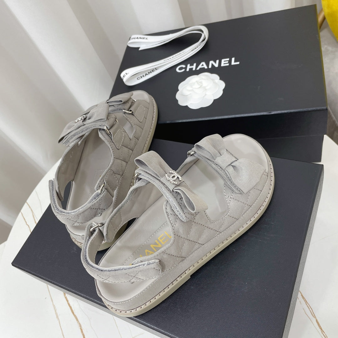 CC 26s Sandals In Grey Fabric Bow Embellishment