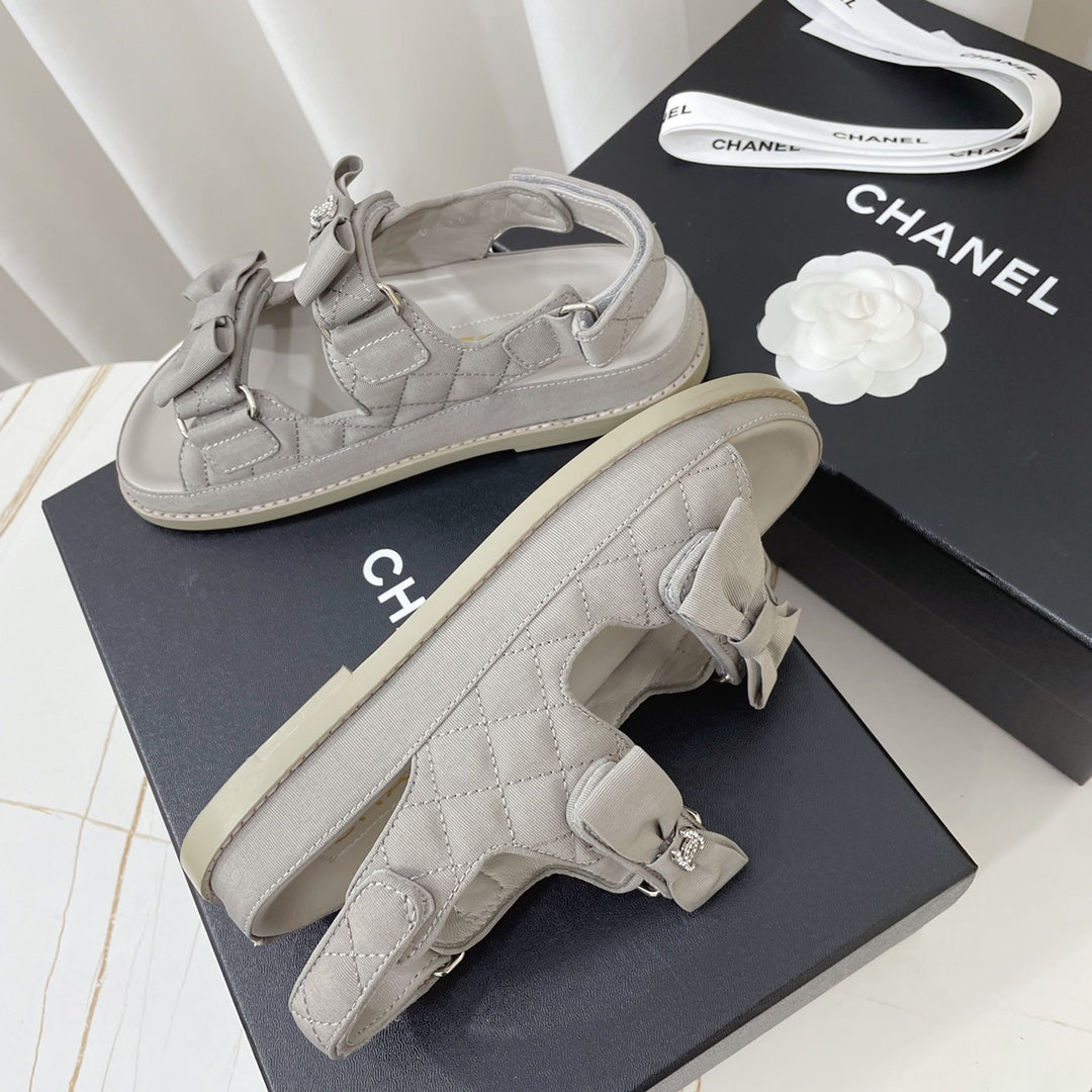 CC 26s Sandals In Grey Fabric Bow Embellishment