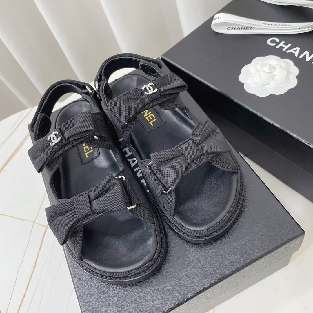 CC 26s Sandals In Black Fabric Bow Embellishment