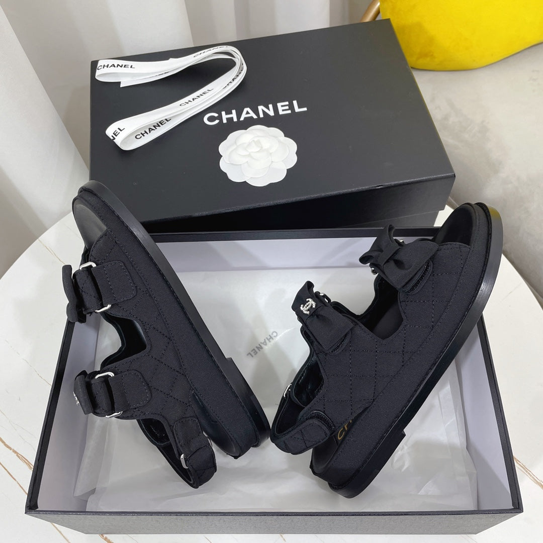 CC 26s Sandals In Black Fabric Bow Embellishment