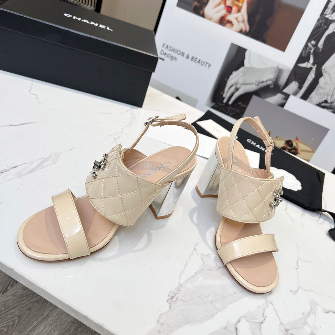 CC 26s Two-Strap Sandals 9cm Beige Patent Leather 867762