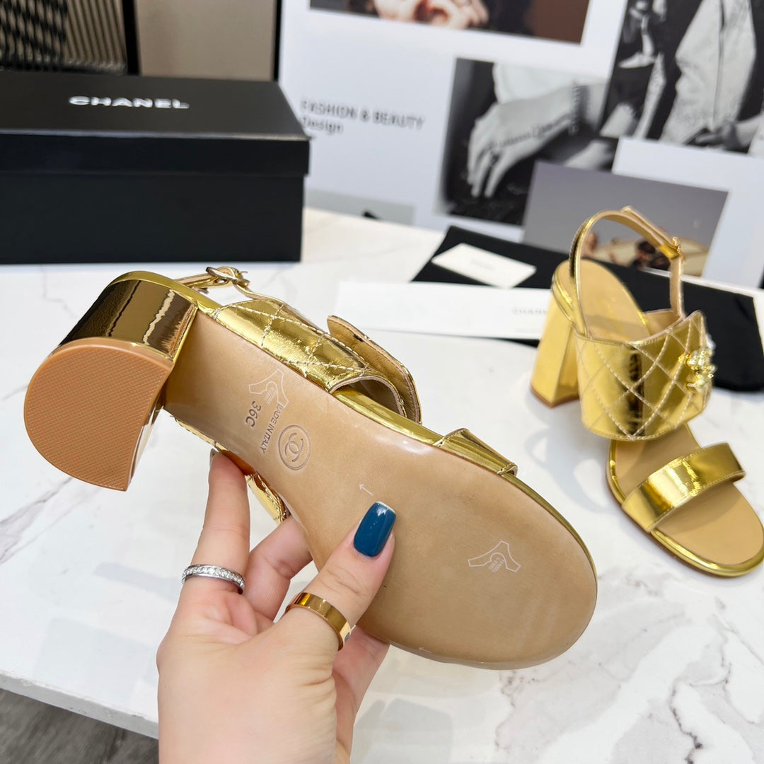 CC 26s Two-Strap Sandals 9cm Gold Patent Leather 867759