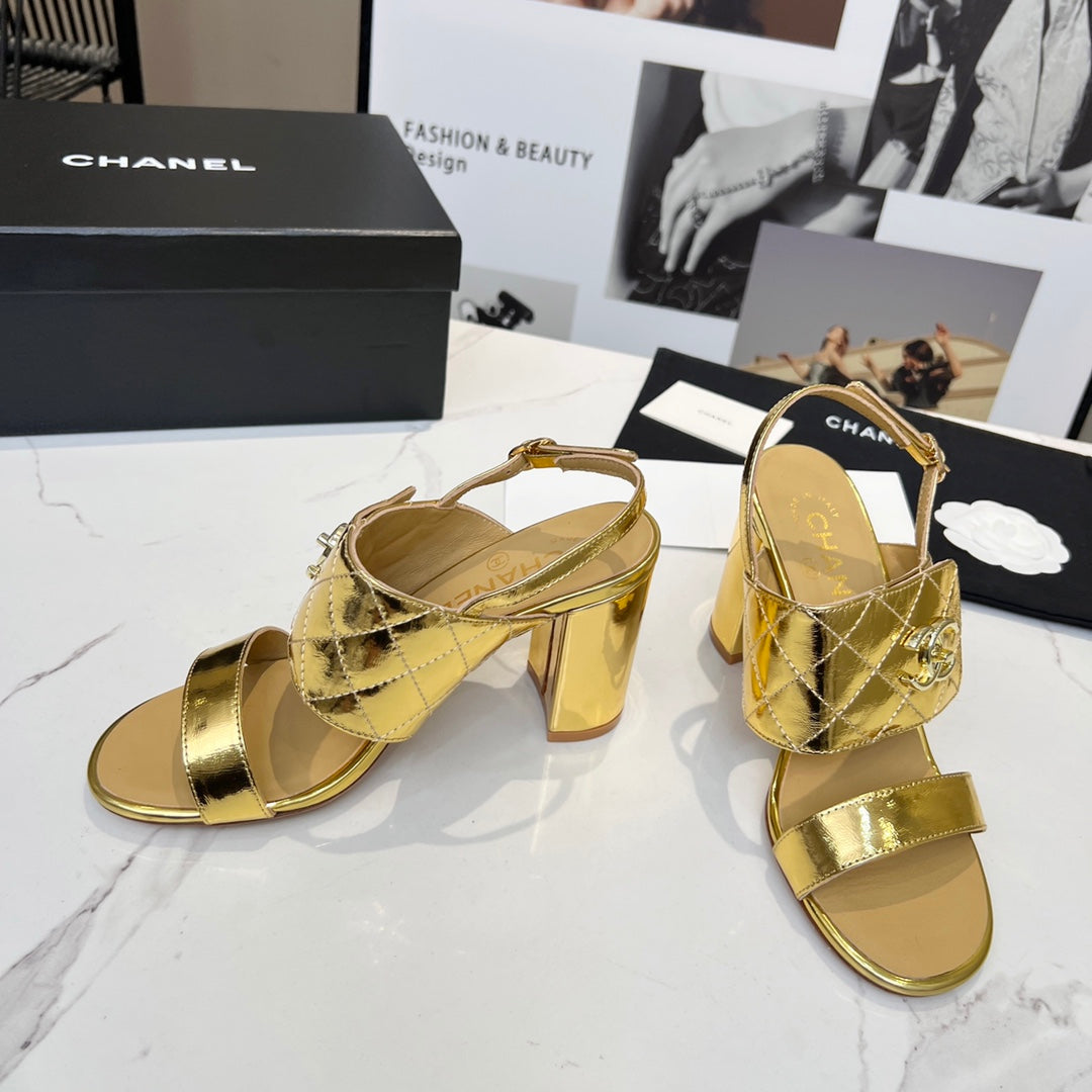 CC 26s Two-Strap Sandals 9cm Gold Patent Leather 867759