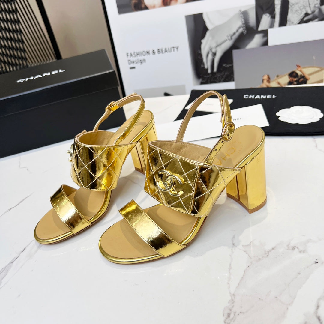 CC 26s Two-Strap Sandals 9cm Gold Patent Leather 867759