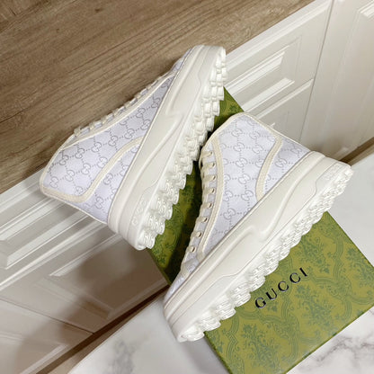 GG 26SS Platform Sneaker White Monogram Canvas 640597