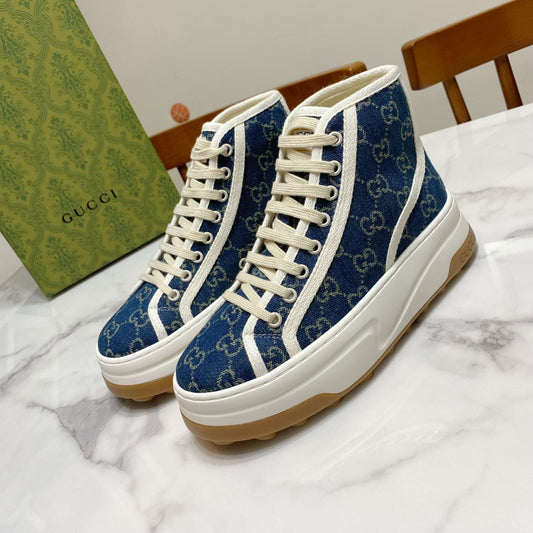 GG 26SS Platform Sneaker Dark Blue Monogram Canvas 640598