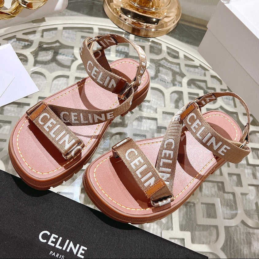 Celine 26 Leo Strappy Sandals Wool Jacquard Leather 736576