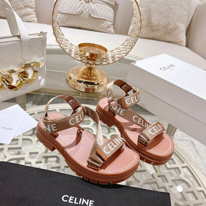 Celine 26 Leo Strappy Sandals Wool Jacquard Leather 736576