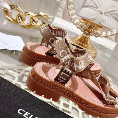 Celine 26 Leo Strappy Sandals Wool Jacquard Leather 736576