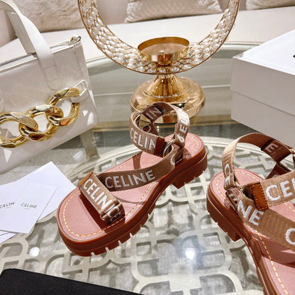 Celine 26 Leo Strappy Sandals Wool Jacquard Leather 736576