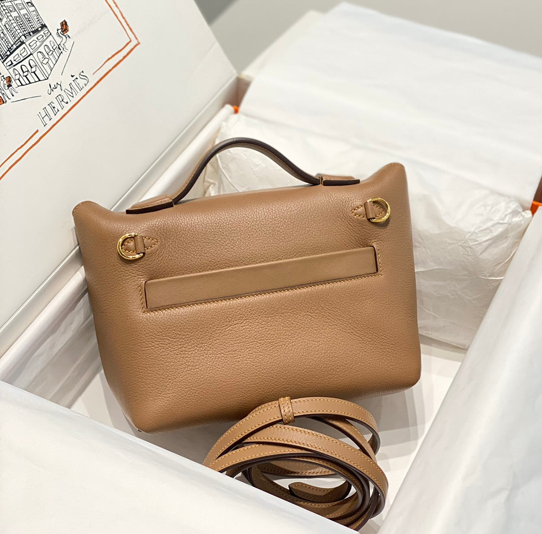 HM Mini 24 Sur 24 Bag 21cm Brown Swift Cowhide Gold Hardware 250274