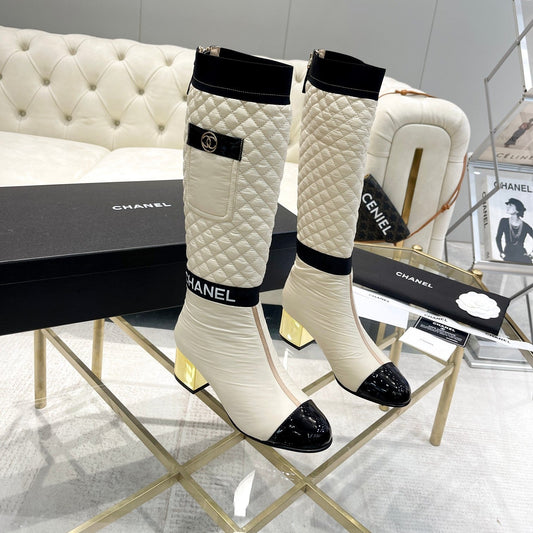 CC 26S Pocket Quilted Jumping Boots 5.5cm Beige Nylon Fabric 117693