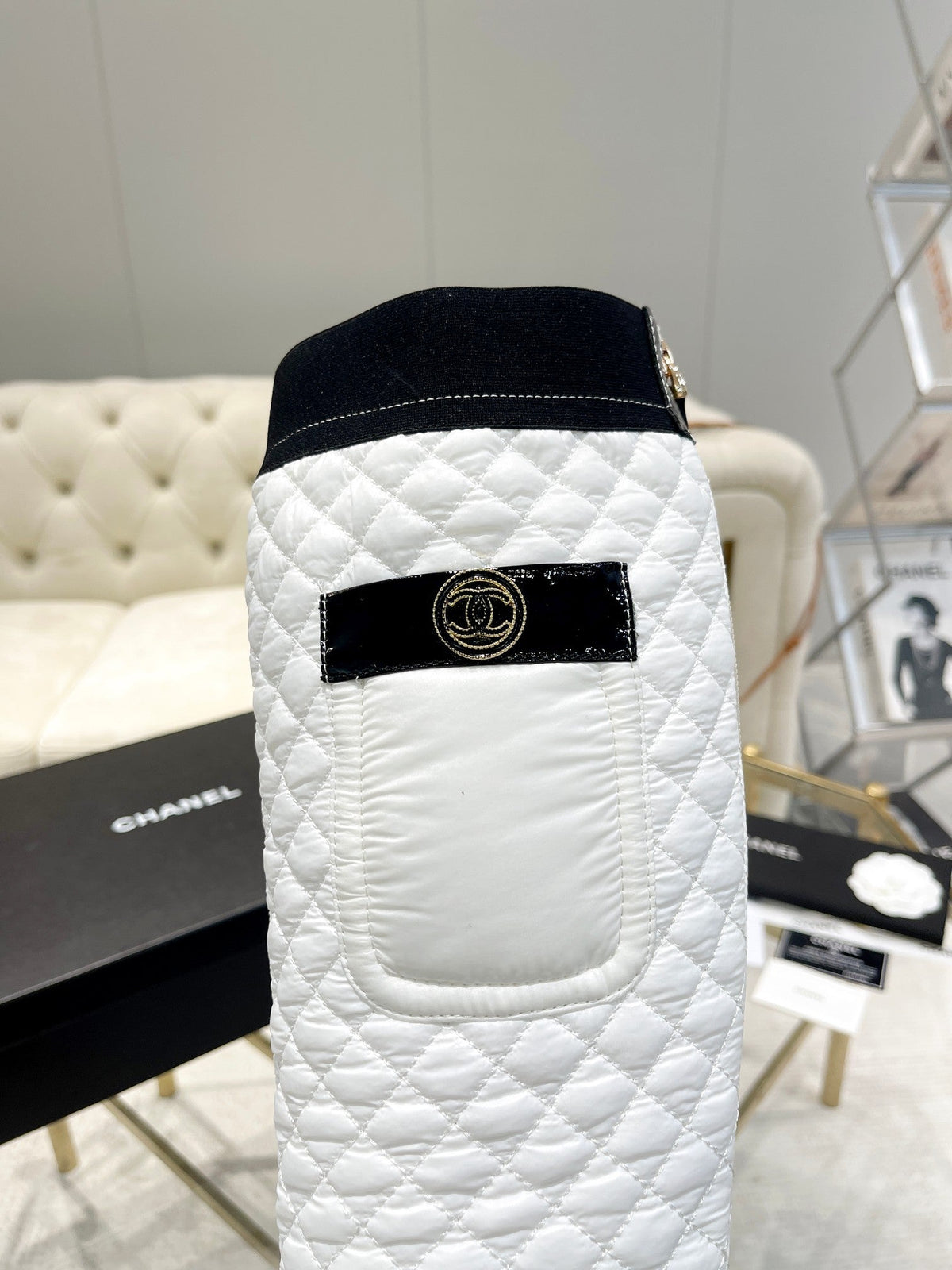 CC 26S Pocket Quilted Jumping Boots 5.5cm White Nylon Fabric 117694